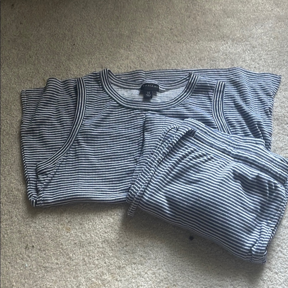 Tahari Black and White Striped Pajama Set